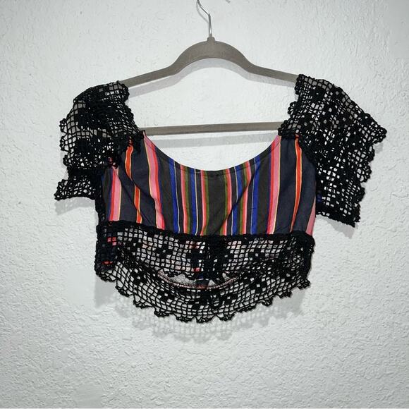 Free People Aruba Crochet Multicolor Striped Crop Top - Picture 3 of 6